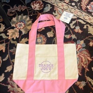 Chic Pink and Cream Canvas Tote with Double Handles